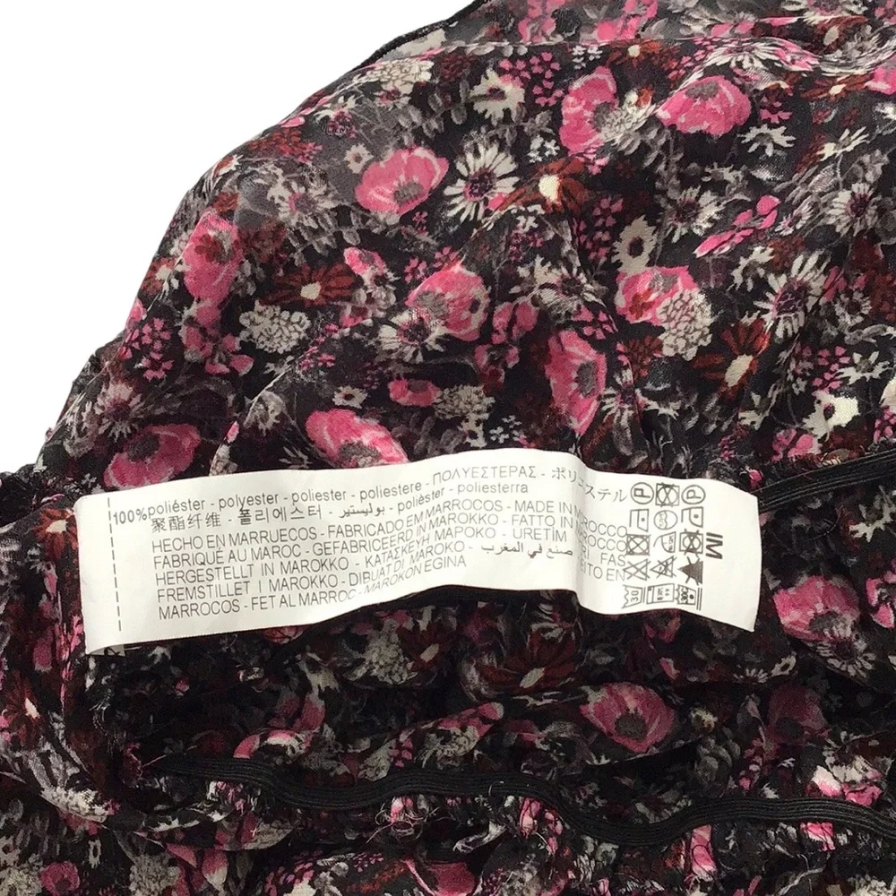 Zara Floral Print Pink Black Ruffle Neck Blouse, size M - Picture 11 of 14